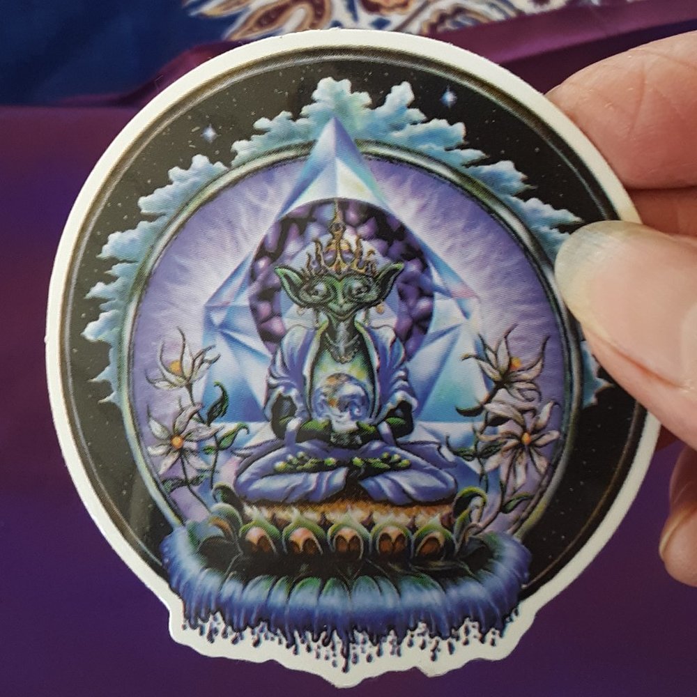 Alien King Yoga Meditation Lotus Crystal Throne Earth Vinyl Decal 2000 USA